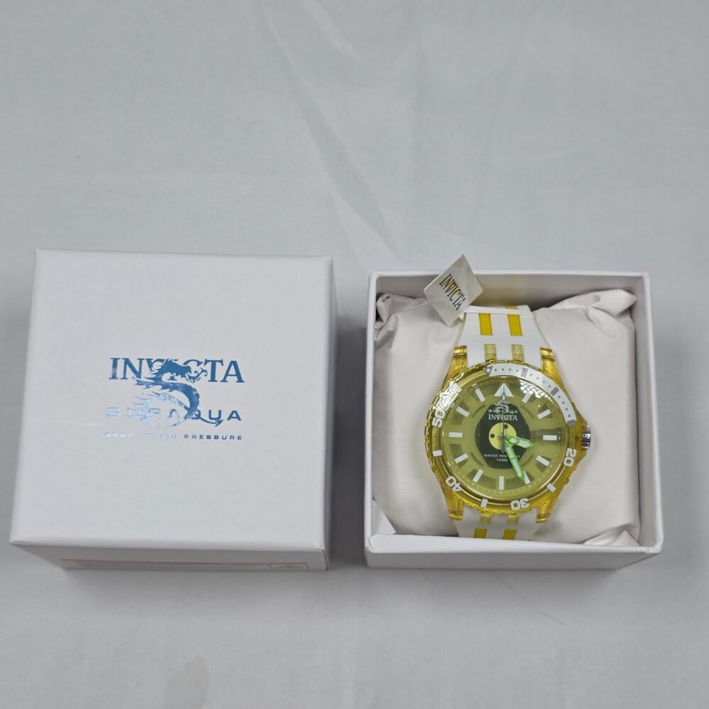 Invicta Subaqua Watch White Yellow Gold Diver 100M Quartz Silicone Strap New/Box - Picture 2 of 6